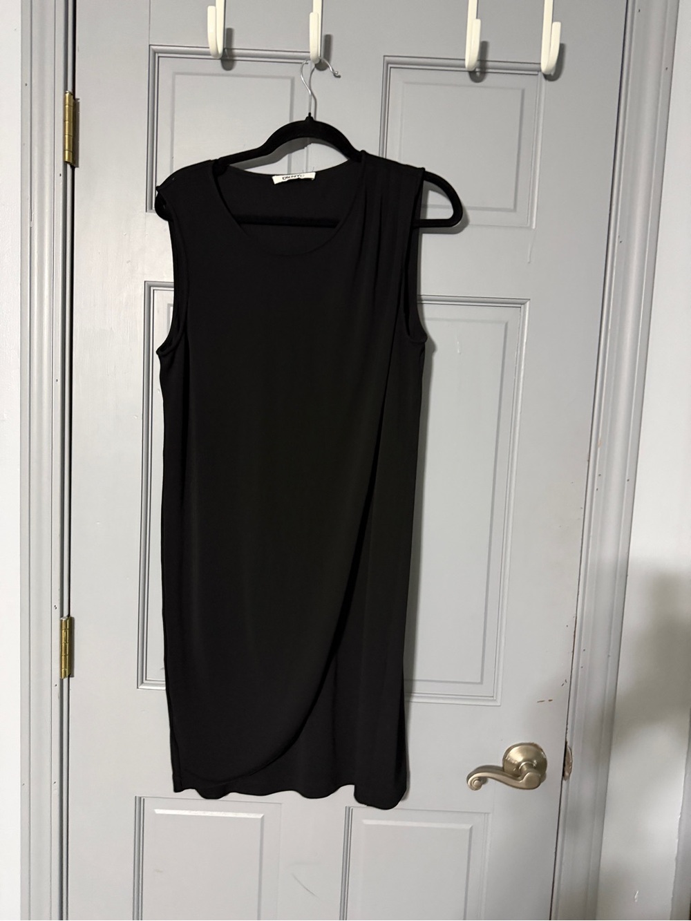 DKNYC Black Asymmetric Draped Shift Dress measures size large